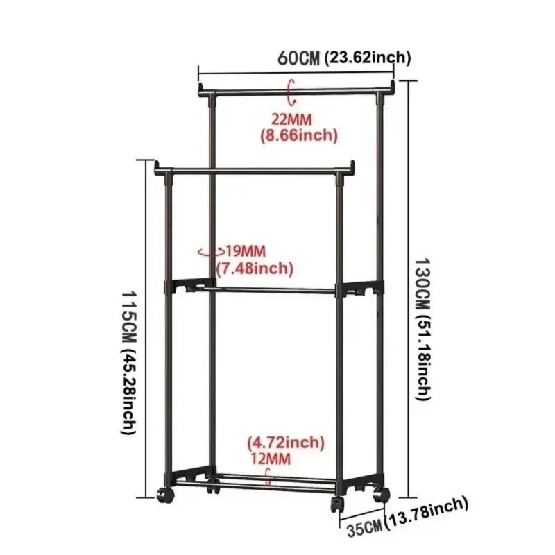 Movable Clothes Rack with Wheels Telescopic Floor Standing Hanger Organizer for Bedroom Telescopic Storage Hat Coat Shoe Shelf