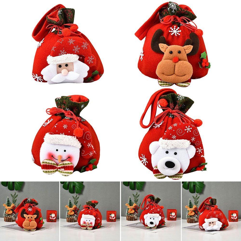 Cute Drawstring Closure Christmas Gift Bag Flannel Santa Snowman Santa Gift Bag Candy Pouch Xmas Gift Package Christmas Eve