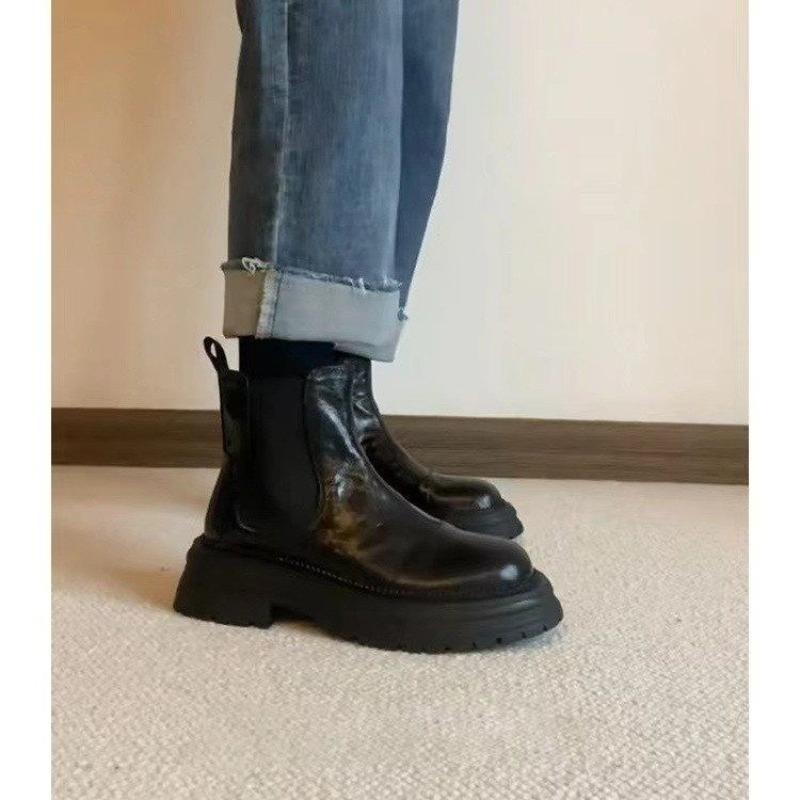 Новая осенне-зимняя коллекция женских ботильонов в западном стиле с круглым носком, больших размеров, на толстом каблуке, в стиле французского ретро.