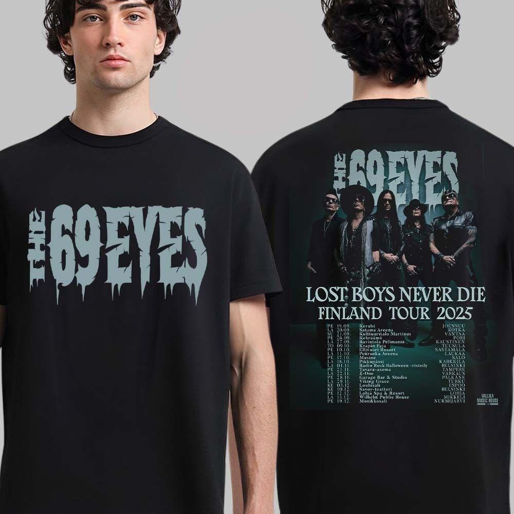 Unisex shirt Cotton Oversize Large Size The 69 Eyes Lost Boys Never Die Finland Tour 2025 Schedule Tour Dates Two Sided