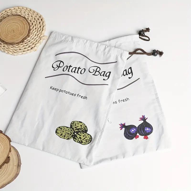 Potato Onion Storage Bag Keep Fresh Vegetable Fruit Organizer Drawstring Canvas Bags Reusable Sacks Holds Keeper Large Capacity