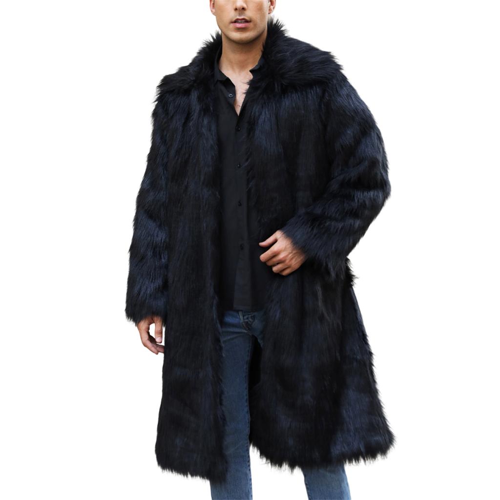 Мужское длинное пальто из искусственной шерсти животных, теплое пальто с отложным воротником, кардиган, зимняя флисовая куртка с открытым передом