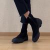 Версия из коровьей кожи~ 2025 новые ретро ботинки с круглым носком на толстой подошве, эластичные тонкие ботинки женские на толстом каблуке, с высоким каблуком и тонкие ботинки с длинным голенищем