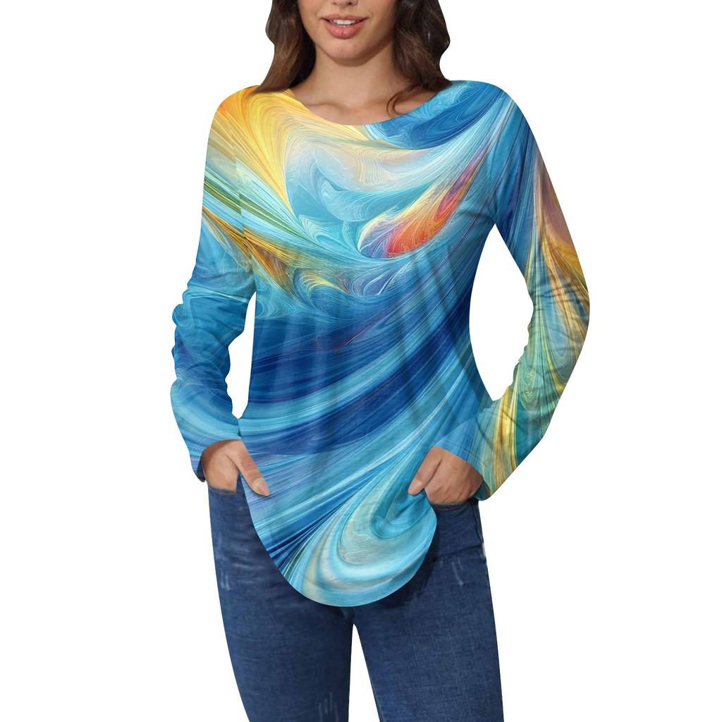 Рубашки для женщин Милые винтажные узоры с принтом Футболка с длинным рукавом Туника Топы Хлопковые пуловеры