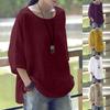 Women's Casual Solid Color Loose Cotton Linen Medium Sleeve Large Size Tops