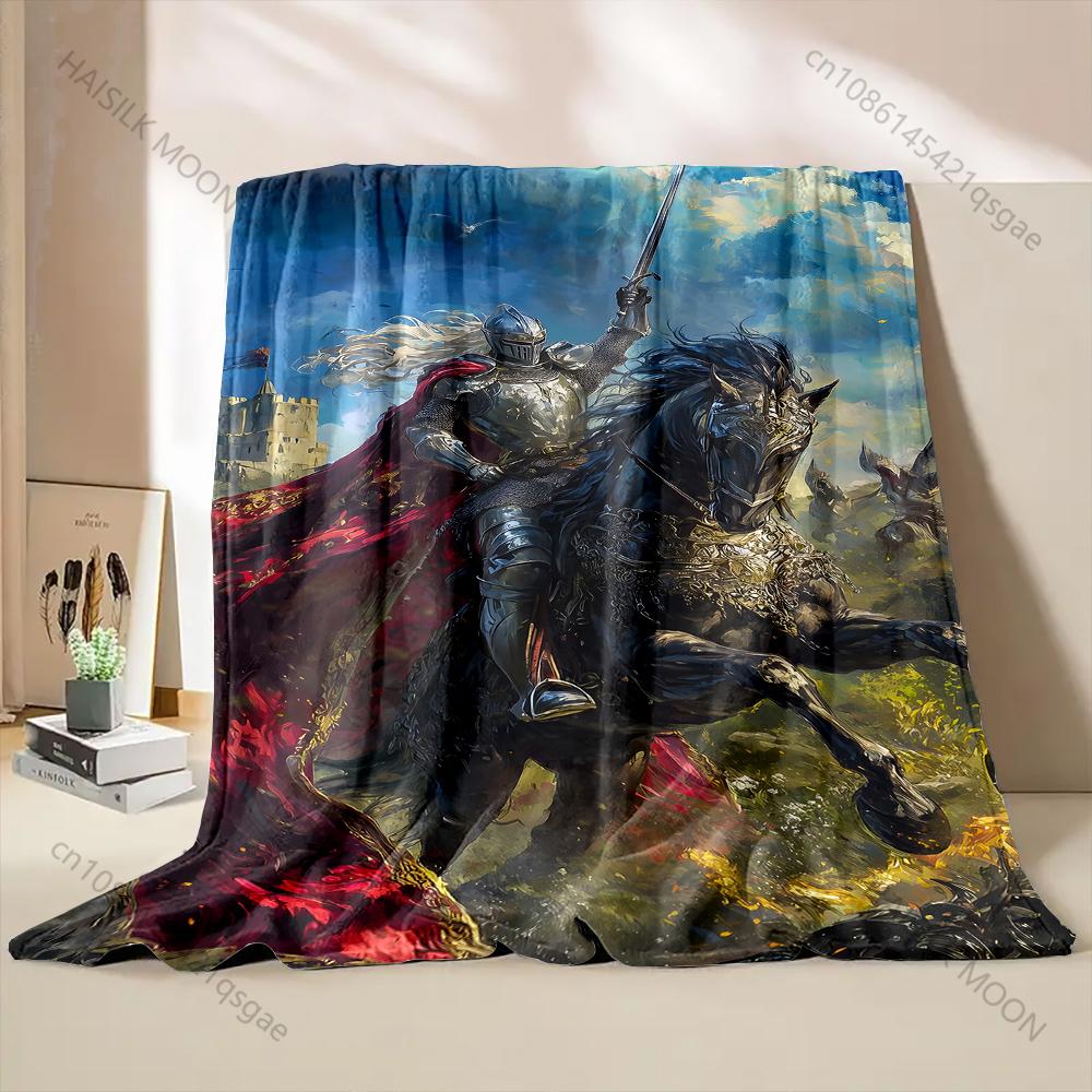 1PC Knight on horse in battle Print Blanket Warm Soft Fluffy Kids and Adult Sofa Bed Throw Blanket for Home Travel Camping