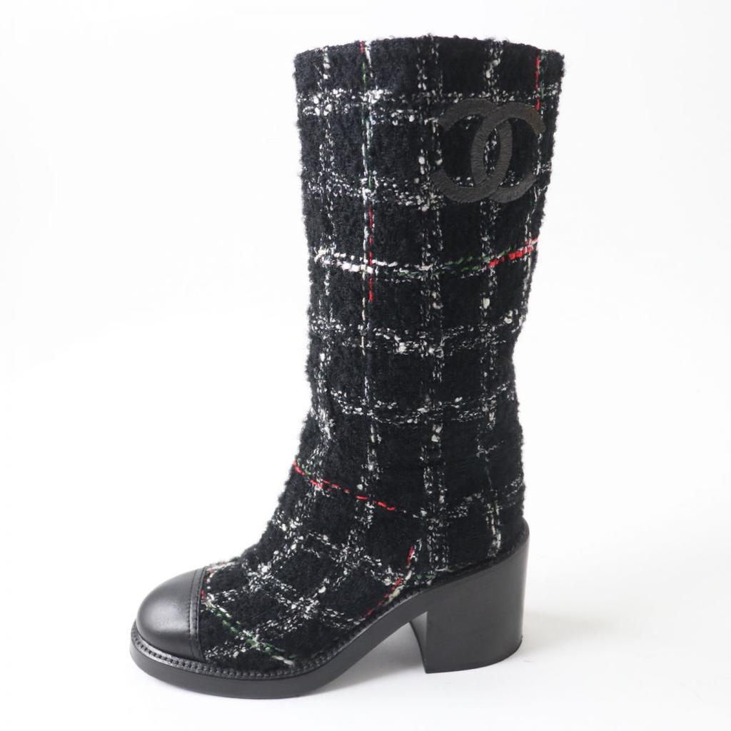 Great CHANEL boots black leather Women 35.5 Used