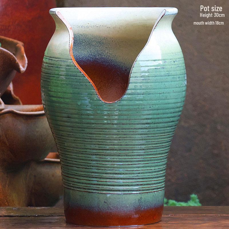 Yixing Handmade Square Mouth Coarse Pottery Planter - Large Succulent Flower Pot with Old Branch Design and Jade Pendant.