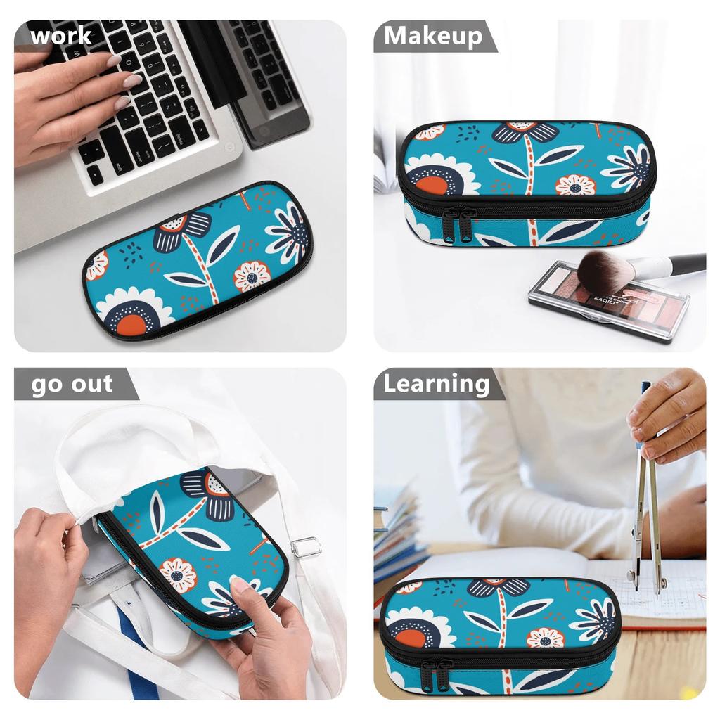 Pencil Bag Organized Storage Zipper Closure Wear Resistant Polyester with Main Compartment Mesh Pocket and Pen Slots for Students
