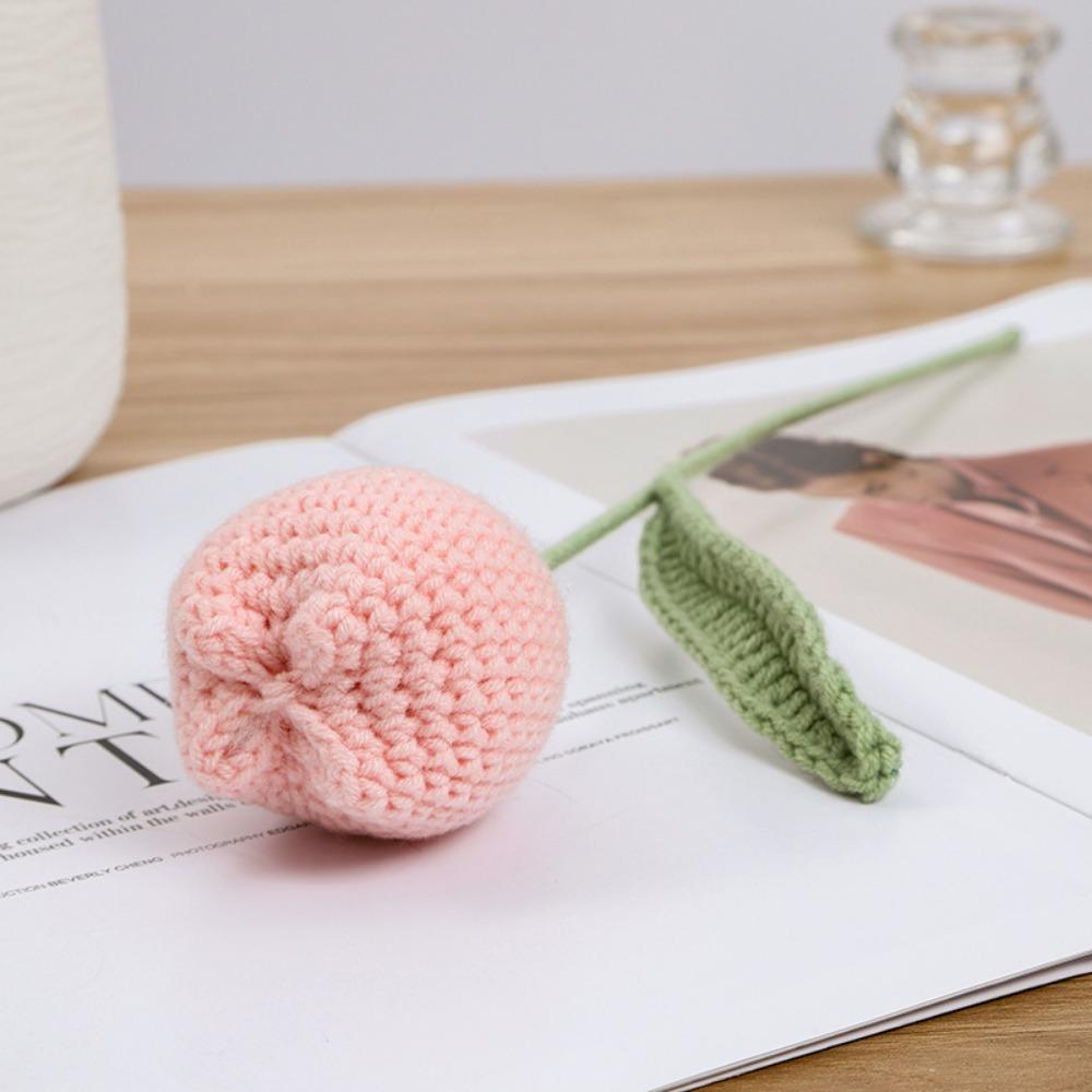 6 шт. вязаные крючком тюльпаны ручной работы вязаные цветы искусственные плетеные поддельные цветы со стеблями для украшения столов на День святого Валентина дома, свадьбы, вечеринки, офиса