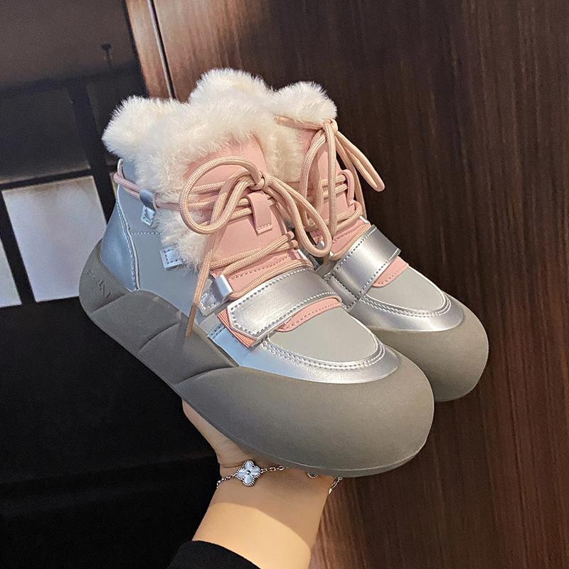 Мода 2025 года, тренд, меховые туфли на платформе, плоские кроссовки, теплая спортивная обувь, зимняя обувь для бега и путешествий, модные короткие плюшевые ботинки для мотоциклистов, женские