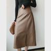 PU Leather A-Line Skirt: Autumn/Winter 2025, Slimming Mid-Length with Slit, Versatile Korean Style for Women