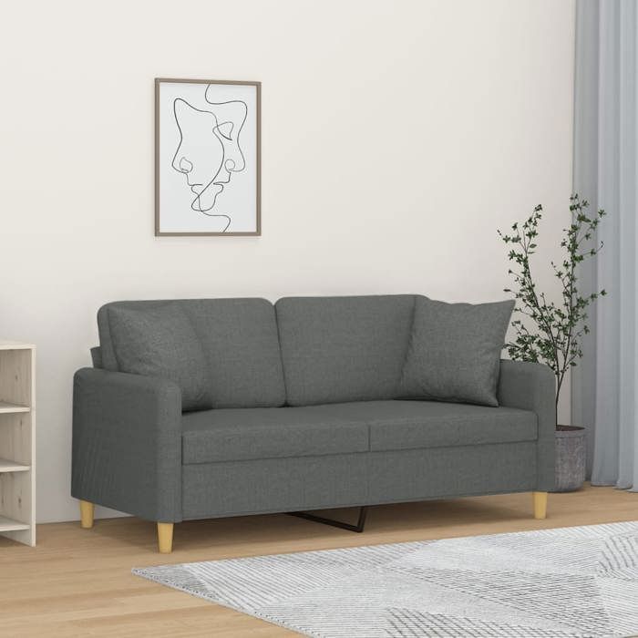 Maison Exclusive - Canapé 2 places avec oreillers gris foncé 140 cm tissu