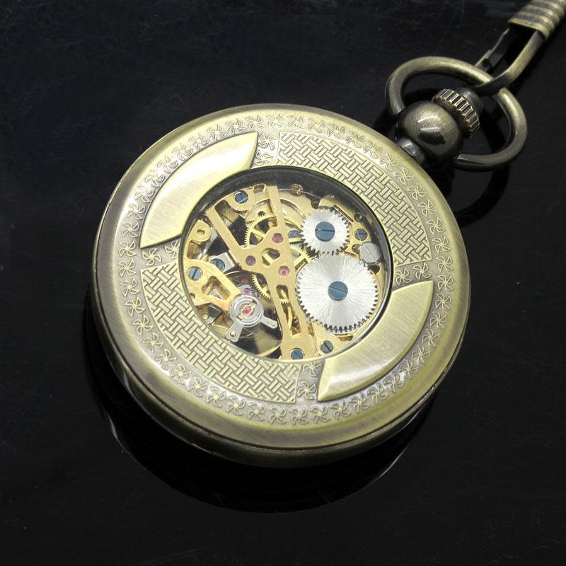 Luxury Luminous Mechanical Pocket Watch Bronze Hollow Wheel Hand-Winding Steampunk Pocket Hanging Chain Antique Watch Best Gifts