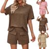 Women's Casual Loose Round Neck Solid Color Short-sleeved Top Shorts Suit