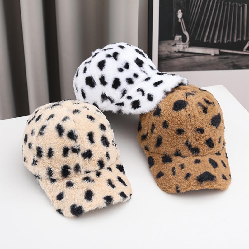 European and American fashion autumn and winter new curved brim cap trendy versatile spotted plush baseball cap
