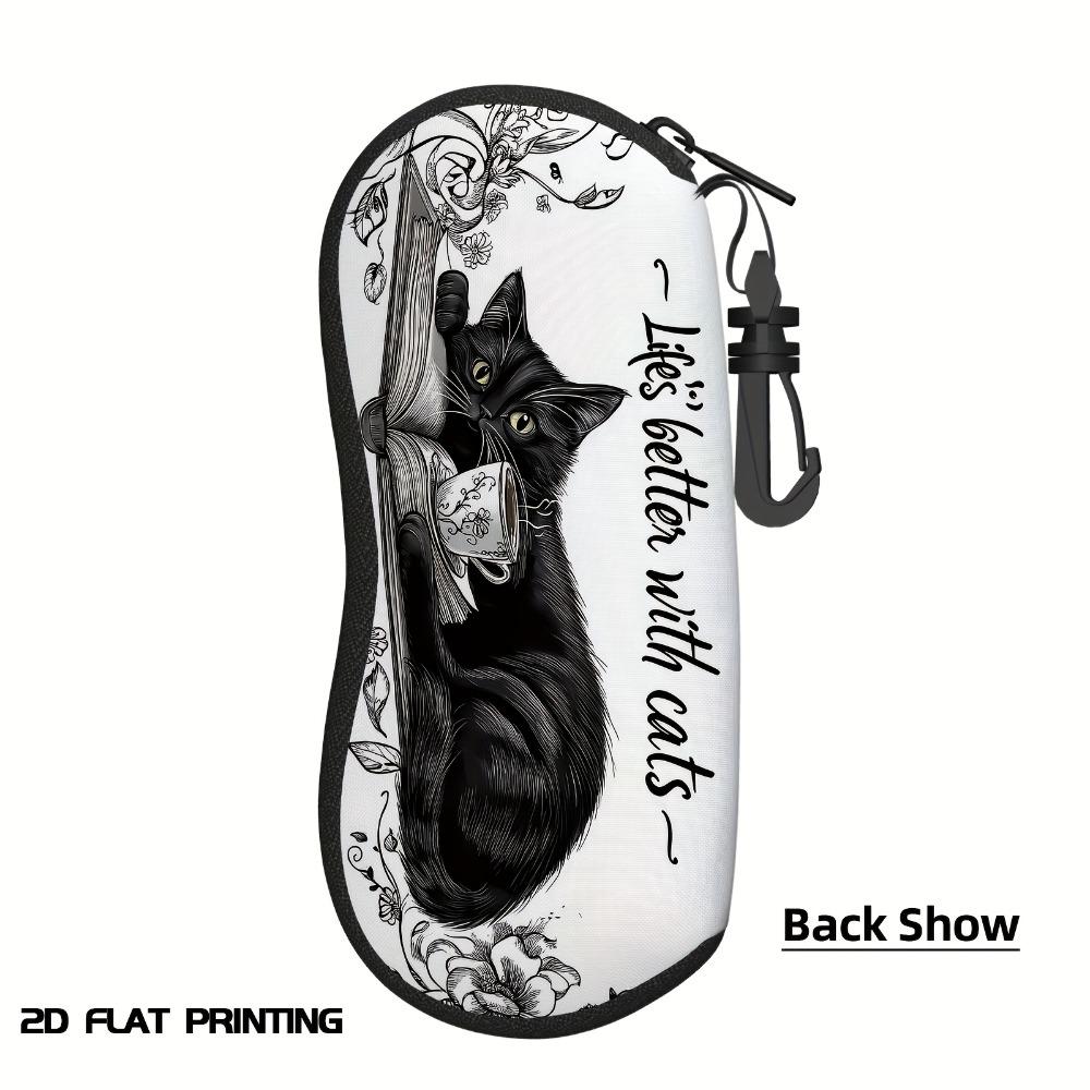 1pc Double-sided printed black cat open book pattern eyeglasses Bag. Stylish and practical travel accessory nature-inspired design travel essentials