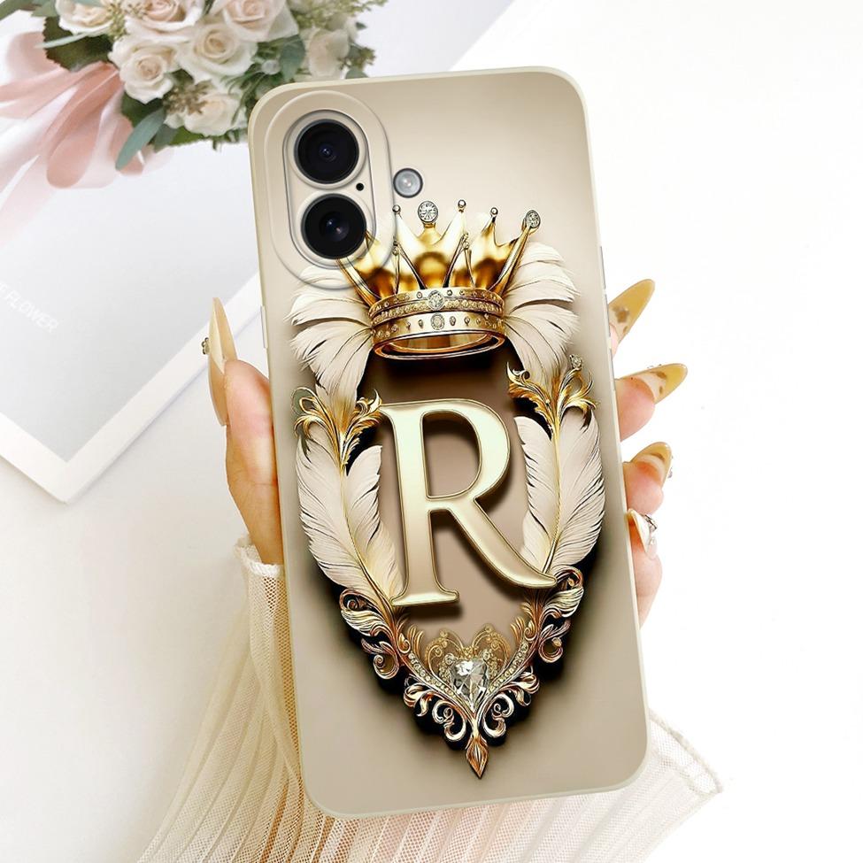 Чехол для iPhone 16 16plus 16pro Чехол для iPhone 16 Pro Max Эстетичный Роскошный Буквы от A до Z 2D Расписанный Силиконовый Корпус