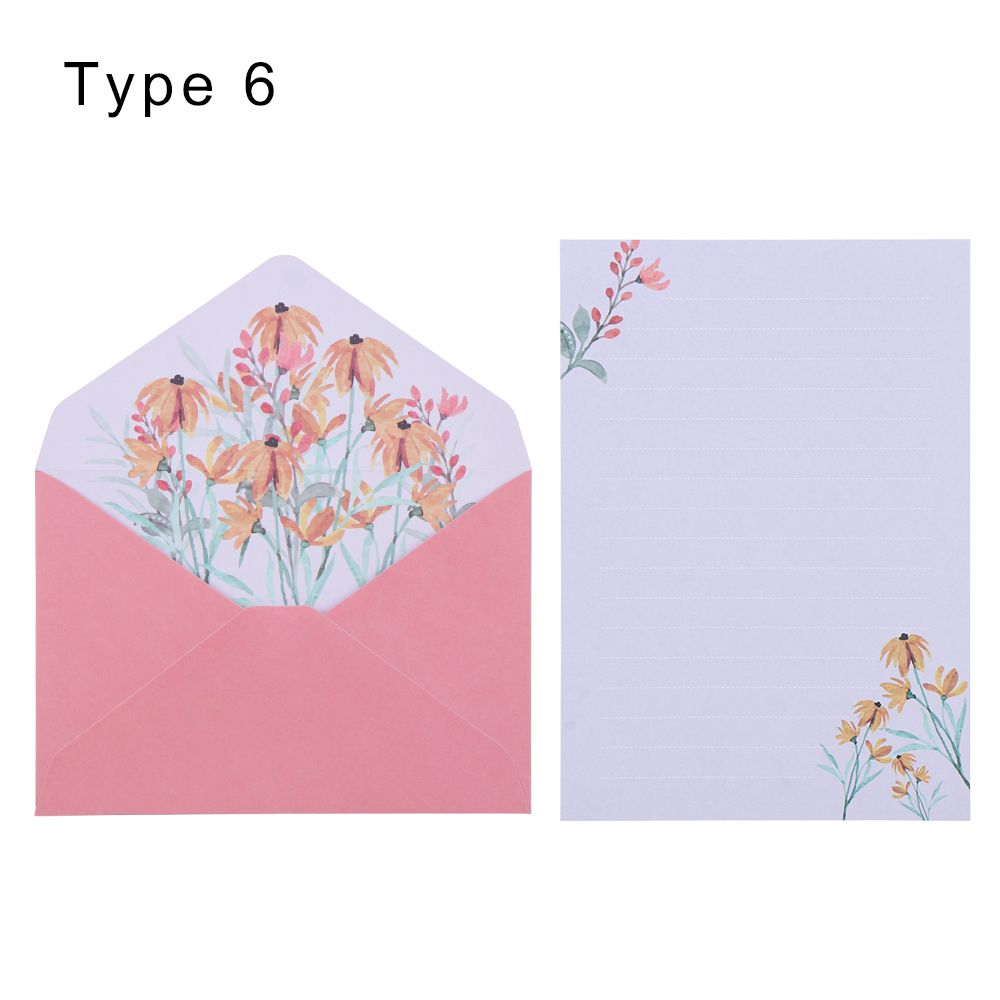 Invitation Card Office School Floral Pattern Paper Printed Flower Letter Envelopes Set Love Note