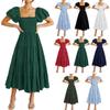 Popular Women's Square Neck Backless Bubble Sleeve Pleated Short Sleeved Dress