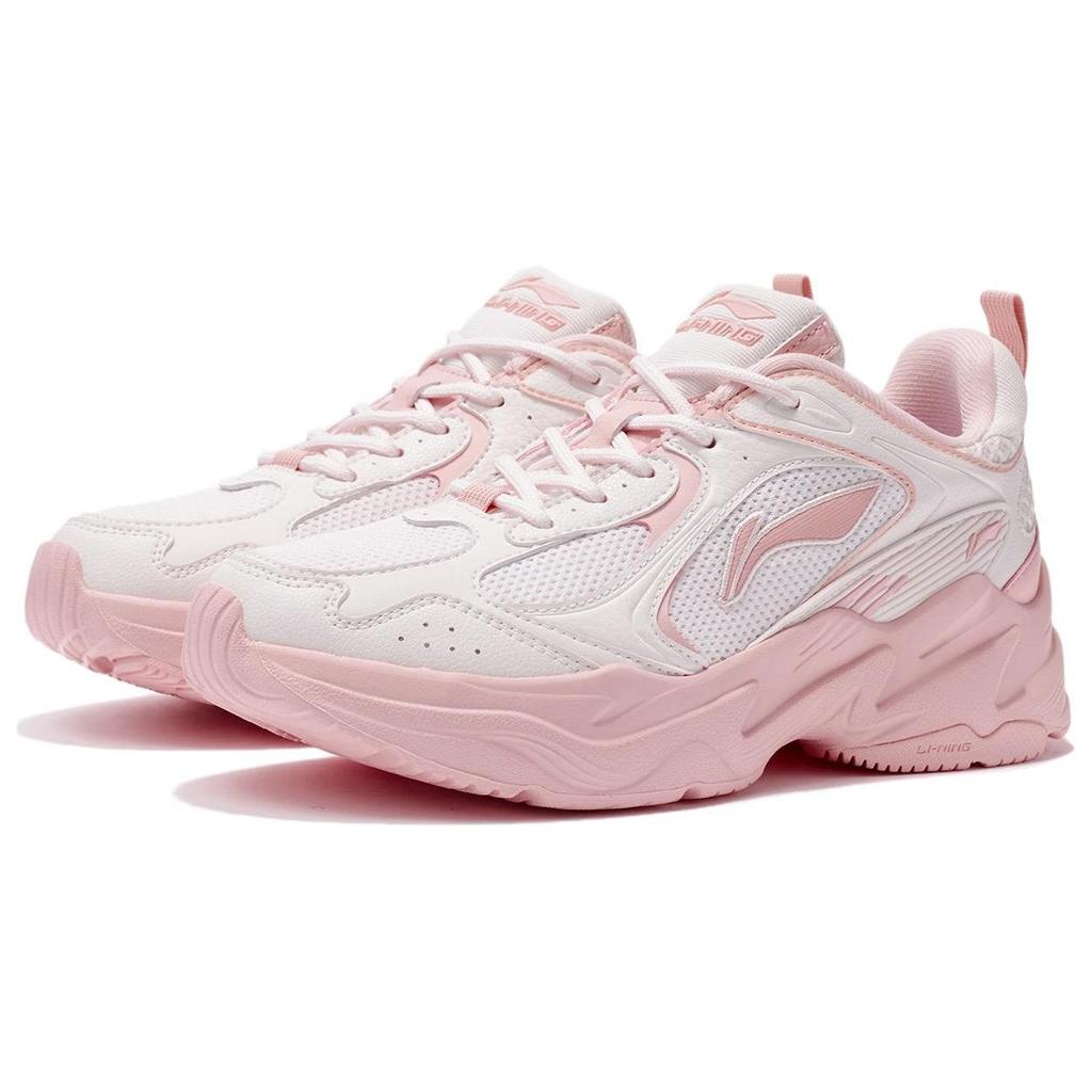 Li-Ning Амортизирующие нескользящие износостойкие дышащие низкие кроссовки для бега женские кроссовки белые розовые ARLS008-1