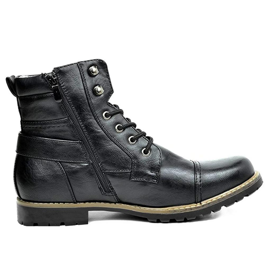 Men Boots Metal Double Zipper Motorcycle Boots Men Leather Casual Ankle Boots Motorcycle Botas Hombre Zapatos Para Hombres