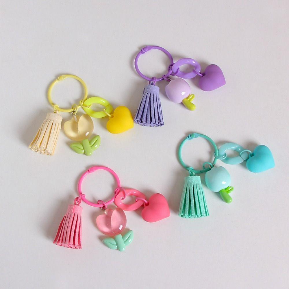 With Tassel Sweet Resin Tulip Keyring Young Girl's Heart Tulip Flower Keychain Pendant   Girls