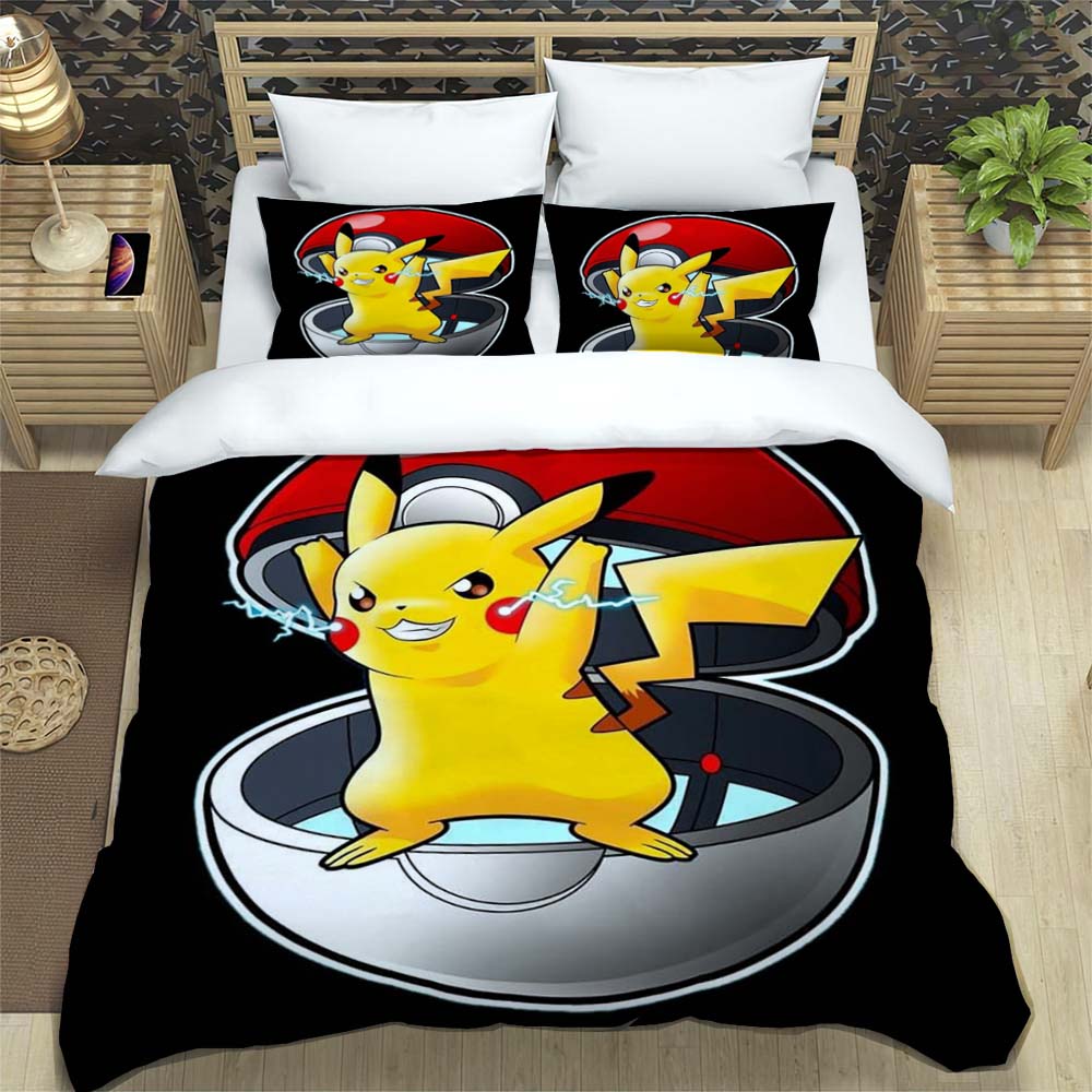 2026 New Arrival: 3-Piece Pokémon Pikachu Print Bedding Set (Includes Personalized Name Service) — Single/Double Pillowcases