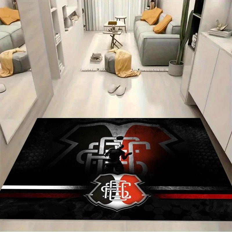 Sao Paulo FC Crest Honeycomb Texture Print Area Rug Brazilian Soccer Fan Non Slip Rectangular Floor Mat Gaming Room Football Fan Home Decor Rug