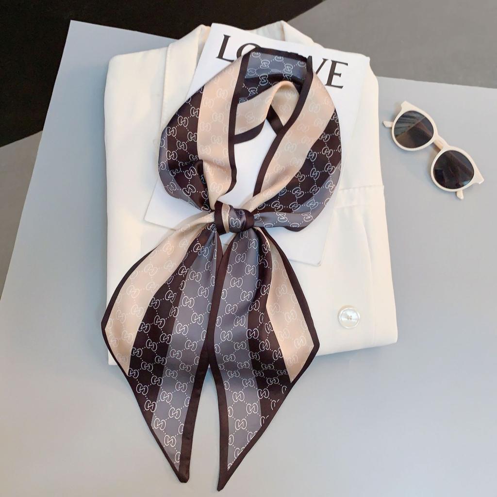 Luxury Design Long Silk Scarf Women Summer Fashion Bag Handle Ribbon Ladies Horse Print Headband Small Hair Scarves Female