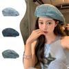 Retro Wash Denim Girl Spring and Summer Thin Style Big Head Circumference Japanese Bud Painter Hat Showing Face Small Beret Hat