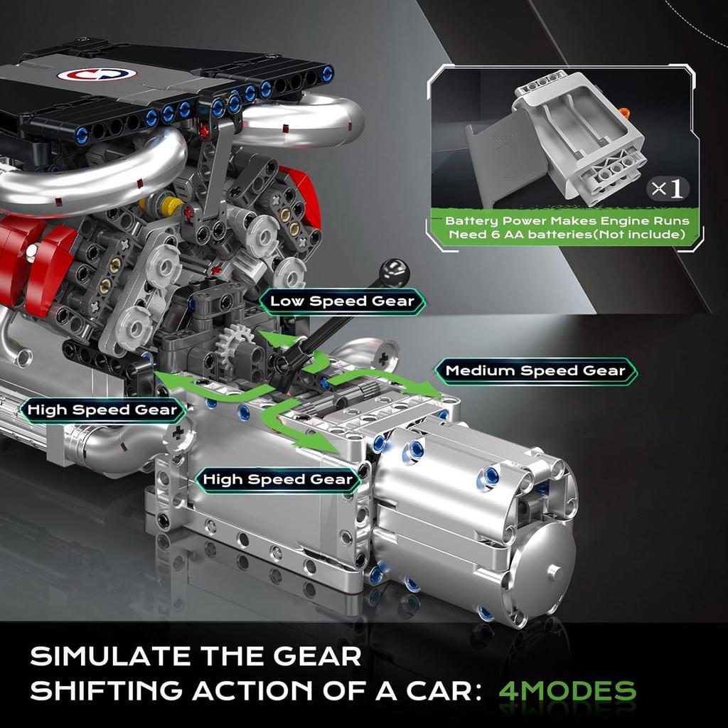 MOULD KING 10203 Technical Car Part Toys The Motorized M8 Sport Car V8 Engine Building Block Assembly Brick Kids Christmas Gift