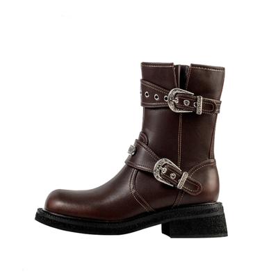 Осень-зима, ретро, кожаные ковбойские женские рыцарские сапоги, дизайнерская повседневная обувь класса люкс, женская мода, ботильоны на танкетке, женские