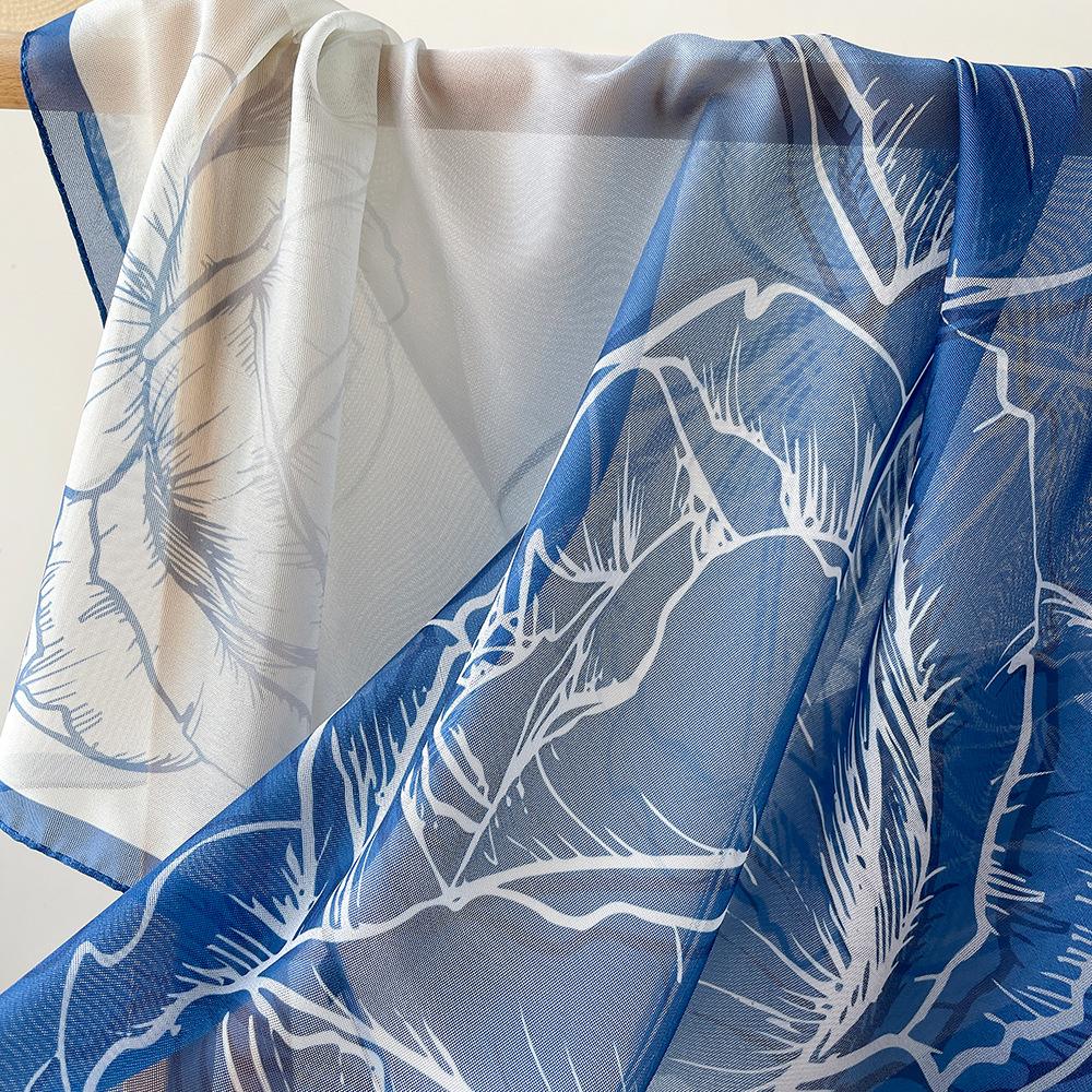 Весенний шелковый платок с принтом, квадратный платок, премиальный, для обертывания, тюрбан, французский градиент, в сочетании с рубашкой, тонкий солнцезащитный платок