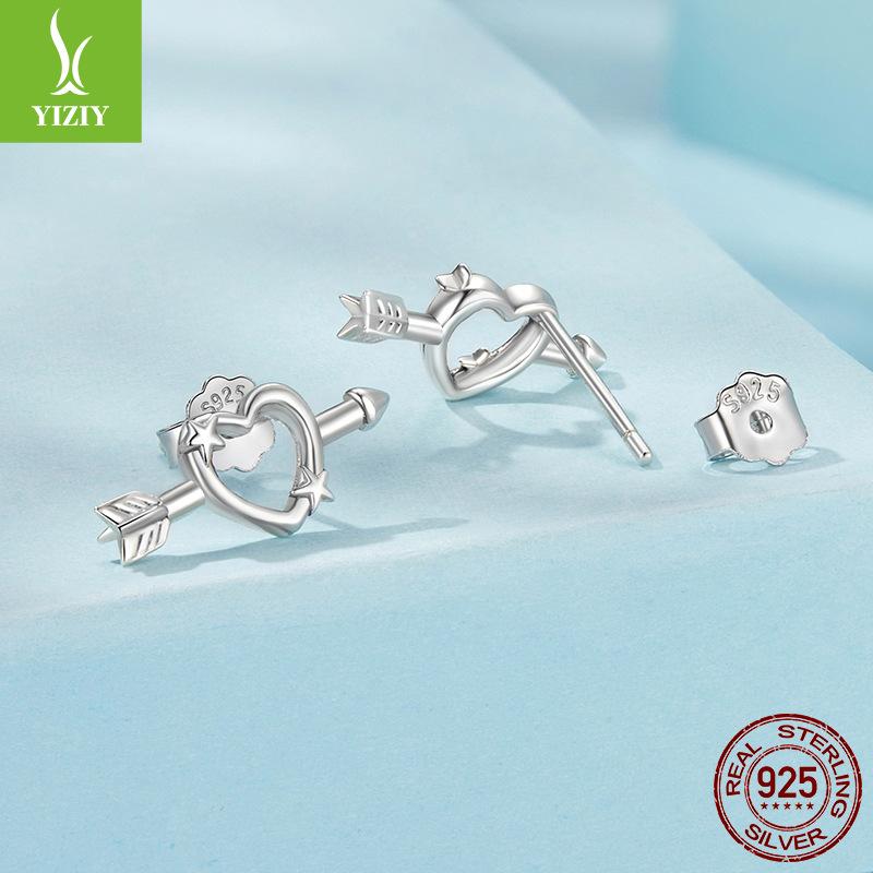 S925 Sterling Silver One Arrow Through Heart Mini Stud Earrings, Love Cupid'S Arrow Stud Earrings