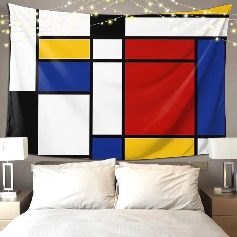 VIKAMA Mondrian Geometric Tapestry Minimalist Color Block Tapestry For Living Room Bedroom Studio Decor Modern Art Decor