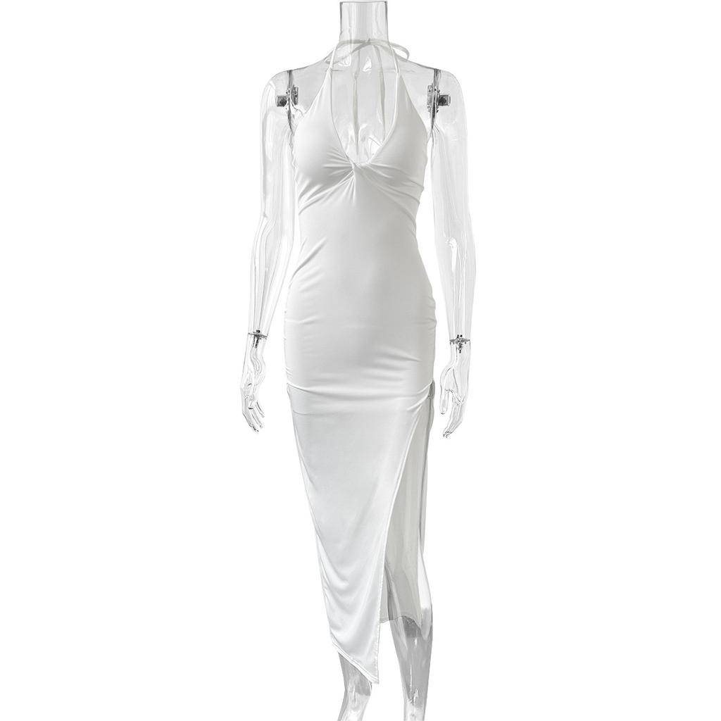 Женское летнее повседневное платье с открытой спиной и высоким плетением, однотонное вечернее платье