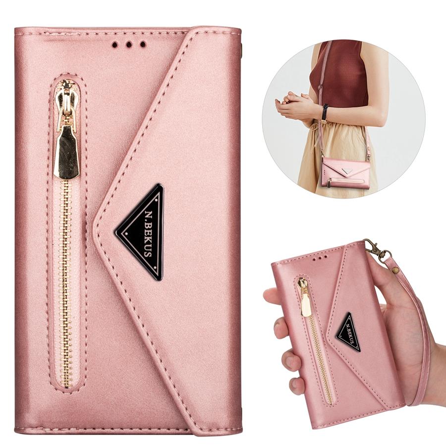 Wallet Skin-feeling Multi-card Zipper With Lanyard Leather Case For iPhone 14 Pro Max Samsung Galaxy A13 A33 A53 Xiaomi Redmi Note 11 Huawei P30 Lite