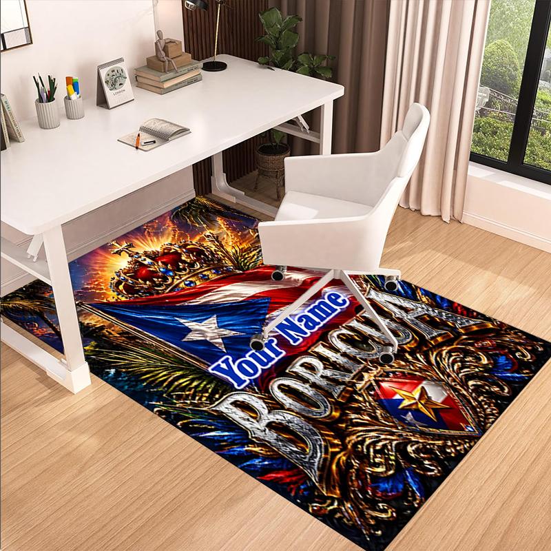 1PC Custom Name Puerto Rican Pride Theme Floor Mat Ideal for Living Room, Game Rooms, Office, Bedroom,Floor Mat Playful Design