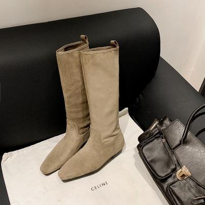 Ретро квадратный носок ботфорты на платформе женские осень и зима новые внутренняя высота увеличение кожаные средней длины рыцарские сапоги