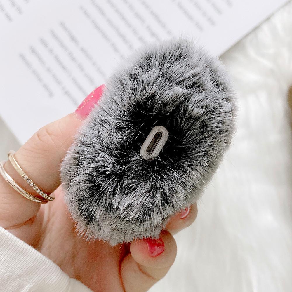 Мягкий меховой чехол с кроличьими ушками для AirPods 1 2, пушистая коробка с беспроводной зарядкой и карабином, плюшевый чехол для Airpods Pro, защитный чехол