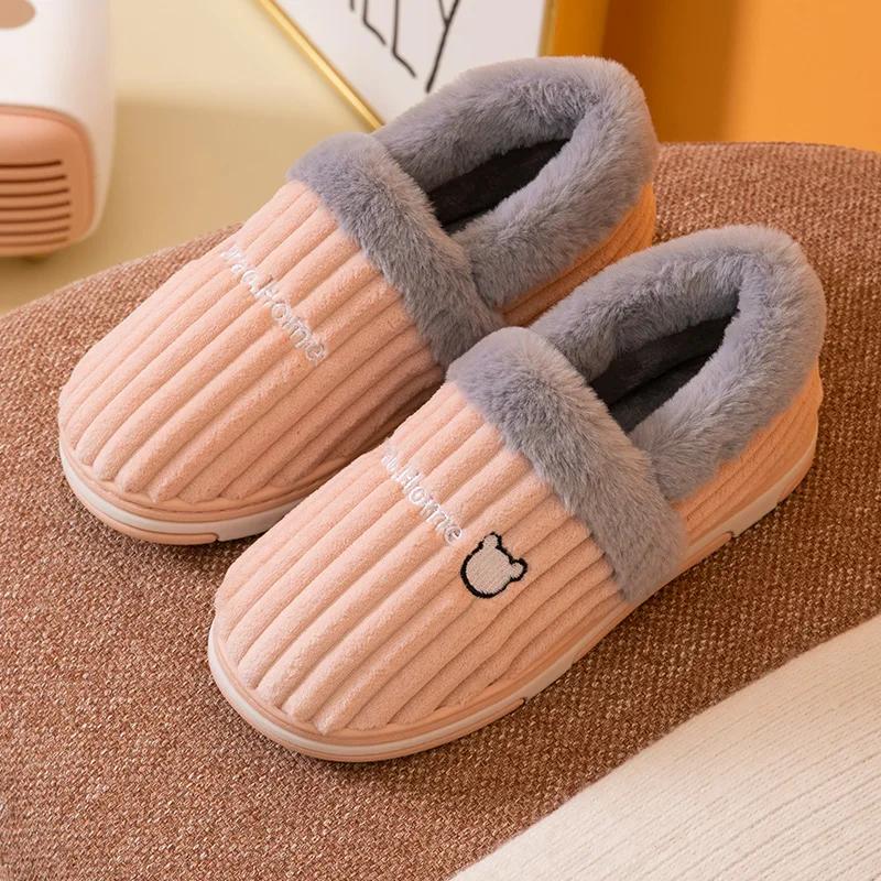 Warm Home Slippers for Men Winter Thicken Plush Shoes Male Flip Flops Women Couples Indoor Casual Non Slip Soft Furry Slides