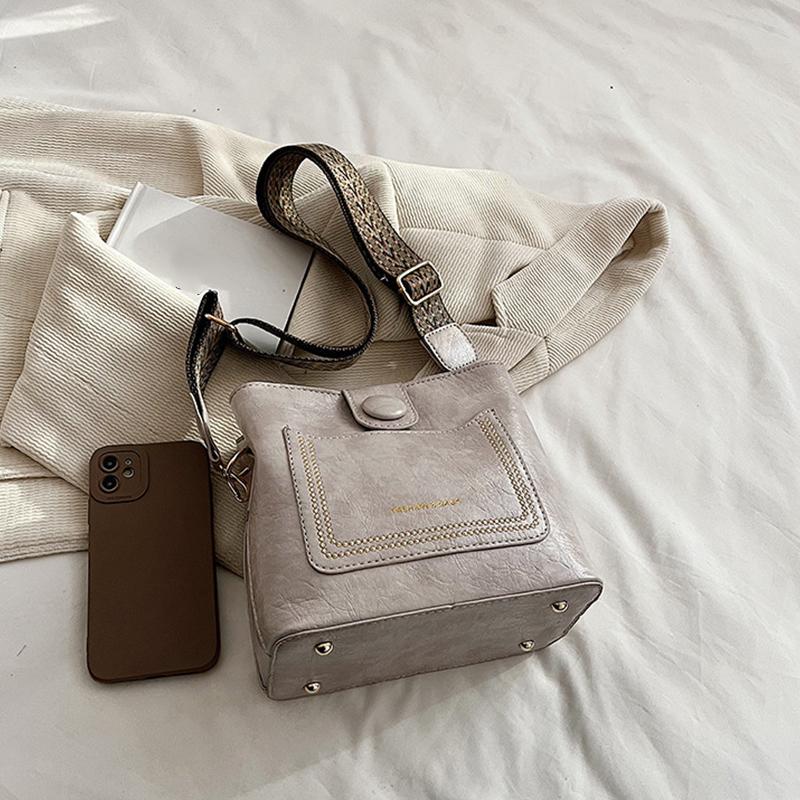 Винтажные простые сумки-ведра из искусственной кожи для женщин, роскошная дизайнерская сумка, женская сумка на широком ремне