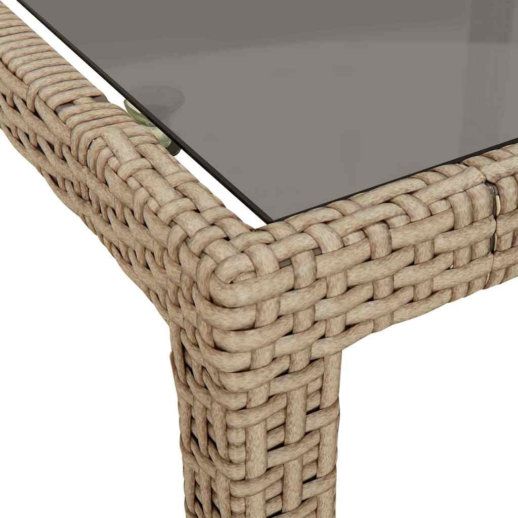 vidaXL Gartentisch 90x90x75 cm Gehärtetes Glas Poly Rattan Beige