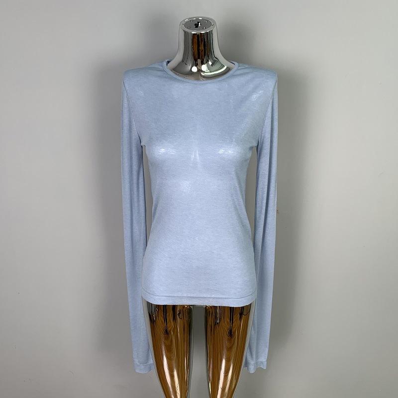 Женская сексуальная одежда Мягкая и слегка соблазнительная облегающая рубашка с круглым вырезом Модная футболка Топ