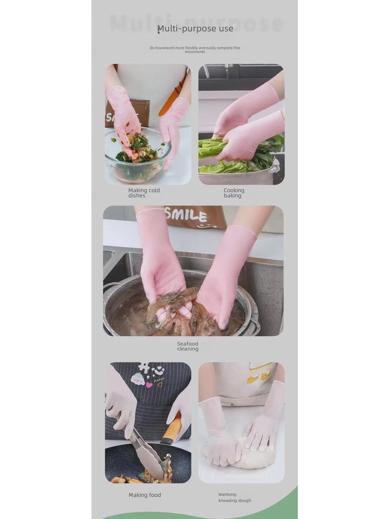Durable Nitrile Dishwashing Gloves for Women - Food Grade, Thickened, Ideal for Kitchen & Housework Cleaning