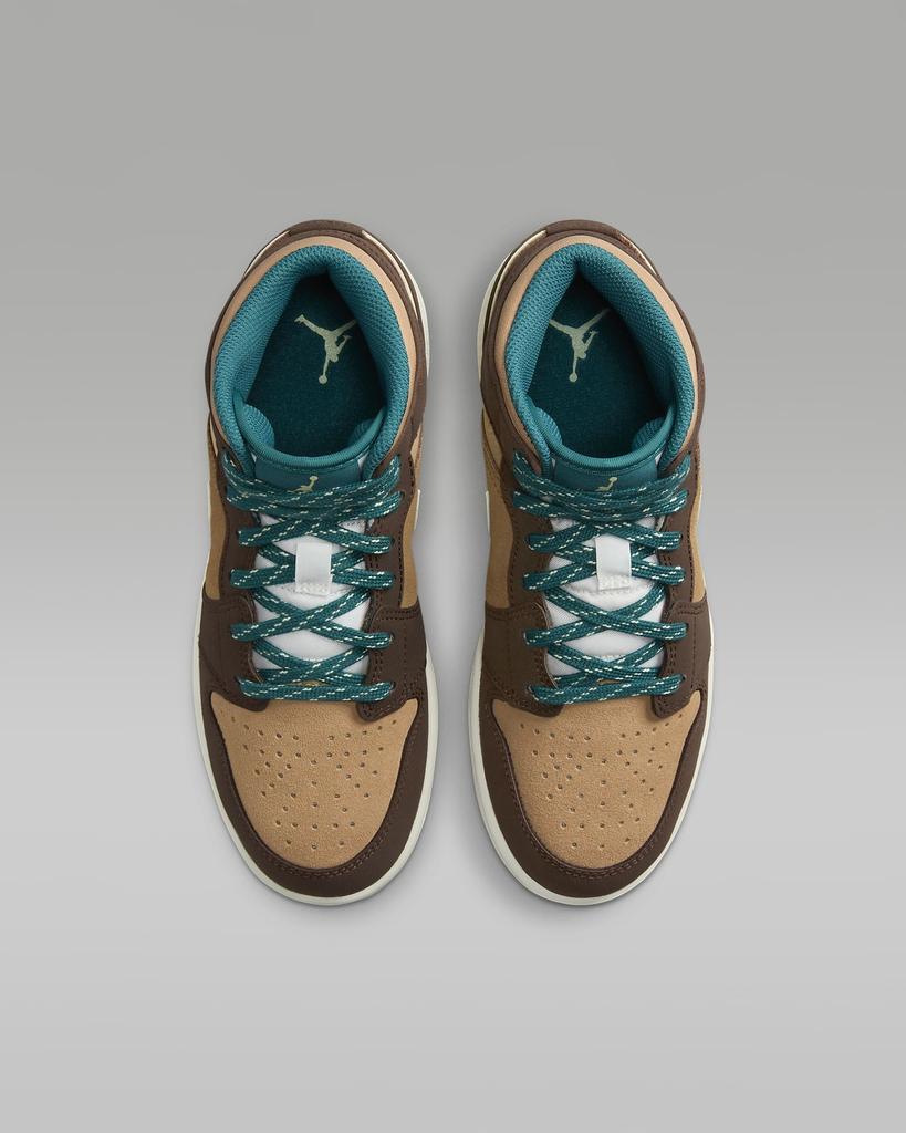 DZ6335-200 Nike GS Air Jordan 1 Mid SE Какао Вау Але Коричневый Пень Светящийся Зеленый