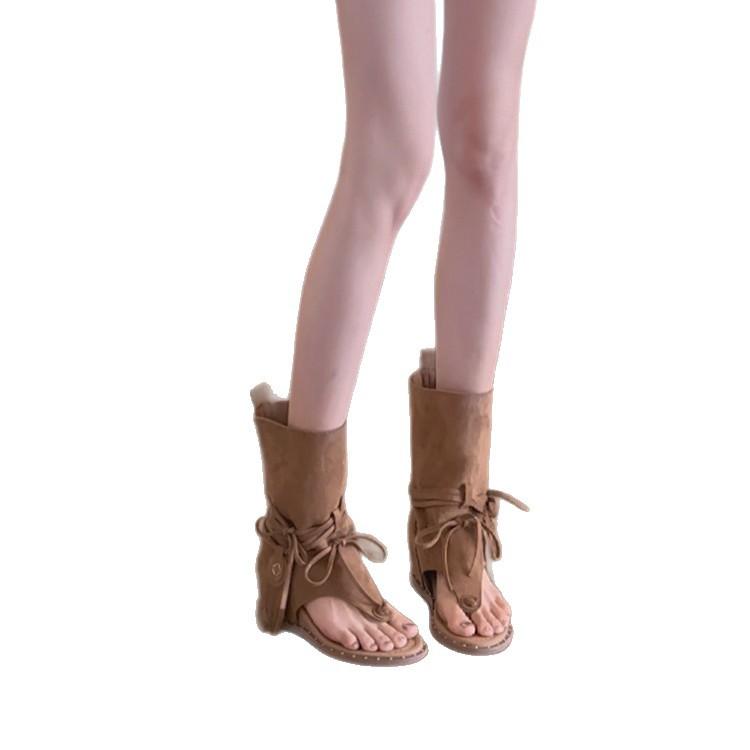 Винтажные универсальные ботильоны с круглым носком и бахромой на каблуке, с открытым носком, крутые нишевые западные ботинки, ремешок, носок "елочка", римские сандалии женские