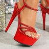 Женские пикантные черные, красные, серебряные сандалии на каблуке 15 см, новая мода, модель автомобиля для ночного клуба, сандалии на шпильке с рычагом, LFD-8661-B1