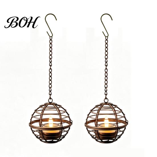 Rustic Iron Sphere Lamps Solar Hanging Lantern, Outdoor Waterproof Lantern with Tea Light, Durable Metal Lanterns Ball Candle Holder for Backyard